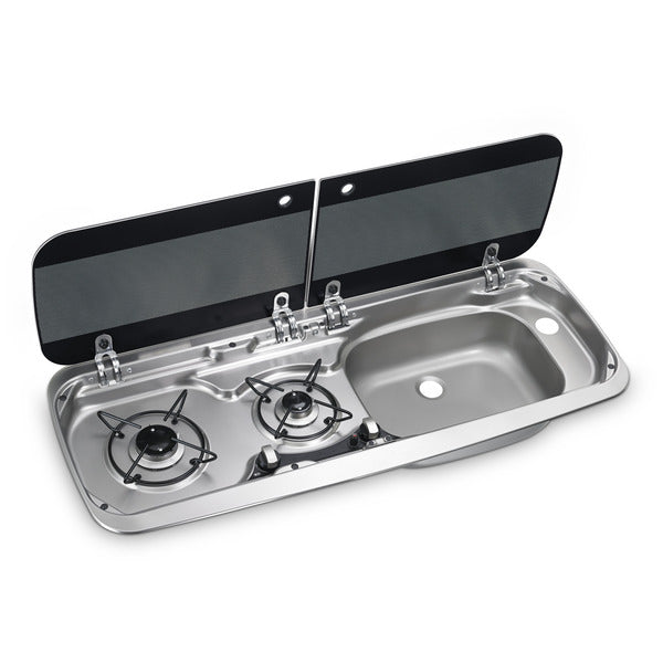 Dometic MO9222R - Unità combinata fornello-lavello, 2 fuochi gas in acciaio - lavello a destra