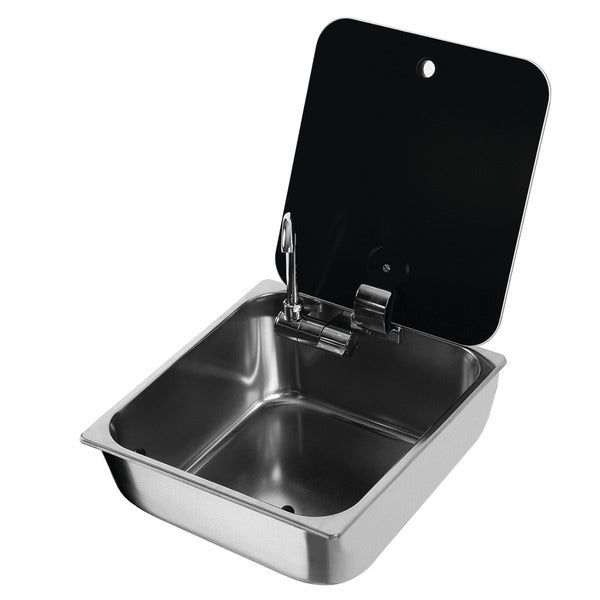 CAN Lavello quadrato in acciaio inox con coperchio in vetro