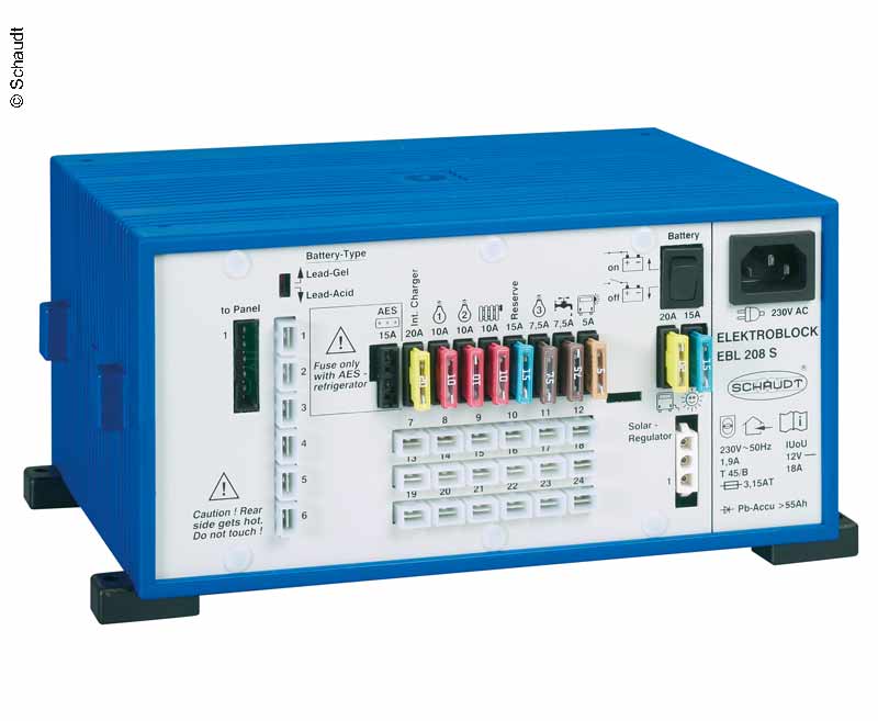 Schaudt EBL 211 - Centralina di distribuzione e ricarica 12V con pannello di controllo e accessori