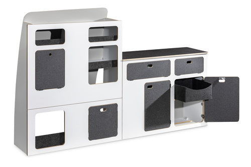 Kit di camperizzazione per VW T5/T6/T6.1 passo corto in scatola di montaggio (Colore bianco/basato)