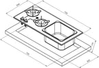 Carbest - Unità combinata fornello-lavello, 2 fuochi gas superficie vetro di sicurezza nero.